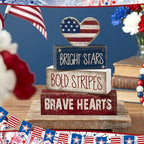 CroBlissful 4 Pcs 4th of July Decorations Patriotic Memorial Day Tabletop Decorations Red White Blue Table Centerpieces Sign for Office Tiered Tray Home Shelf 250th Anniversary(Brave Heart) - style: Brave Heart