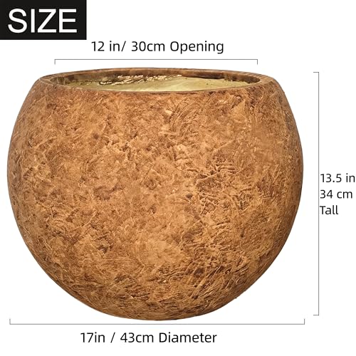 Panlaolao 13.5 H x 17" Dia (12" Pot Opening) Round Fiberstone Planter with Drainage Hole, White, Indoor/Outdoor Large Plant Pot for Home Patio Garden, Ideal for Plants (Camel, Medium) - color: Camel, size: 17 Inch