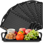 Uiifan 6 Pcs Non Slip Serving Tray with Handles 16.8 x 11.6 Inch Large Food Trays for Eating Breakfast Dinner Bed Snack Fruit Dessert Drink Beverage(Black)