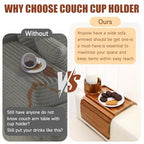 SINWANT Couch Cup Holder Tray,Acacia Wood Sofa Arm Clip on Tray Table with 360° Rotation Cup Holder,Foldable Anti-Slip Couch Armrest Table for Coffee Mug,Water Bottles,Snacks,Remote on Large Armrest - color: Acacia Wood
