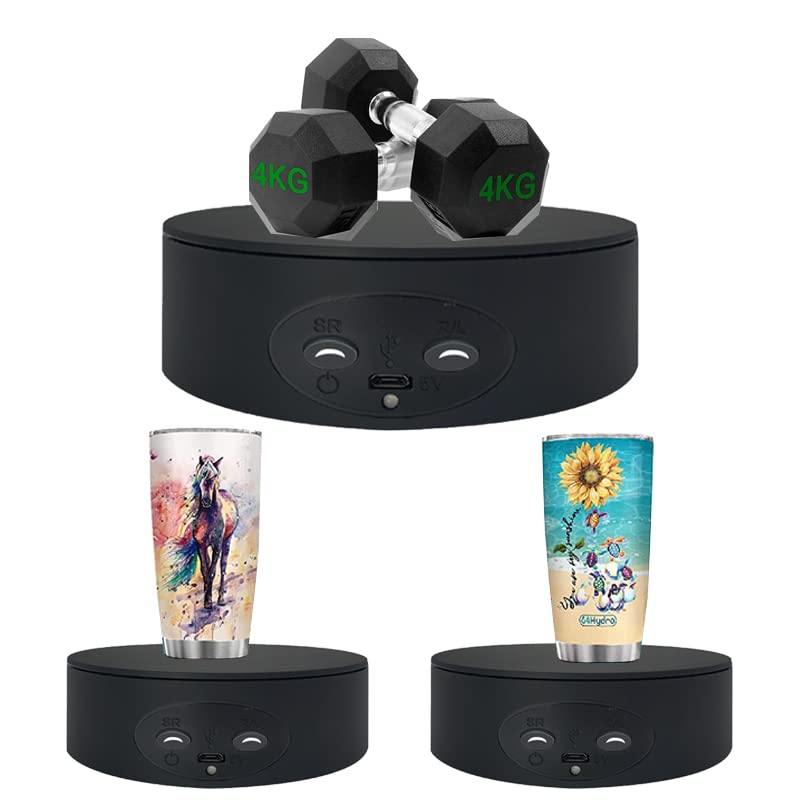 Rotating Display Stand, 5.2" 4.4lb Load Cup Display Turner For Tumblers, Spinning Display Stand, Motorized Tumbler Display Turner For Glitter Cups, Small Arts Products (Black) - color: Black