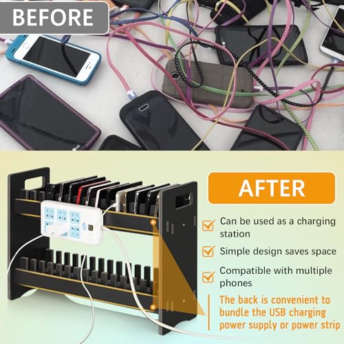 Cell Phone Holder Classroom Cell Phone Storage 2-Tier Multiple Cell Phone Stand Rack with 1-30 Number Stickers PVC Board Mobile Phone Holder Desktop Organizer for Classroom (Black, 30 Slots) - color: Black