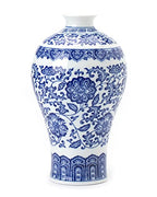 Blue and White Chinoiserie Ginger Jar Vase for Home Decor, Porcelain, 9" H - size: BlueB 9"H