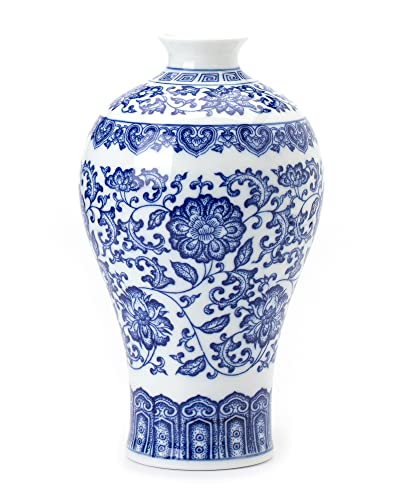 Blue and White Chinoiserie Ginger Jar Vase for Home Decor, Porcelain, 9" H - size: BlueB 9"H