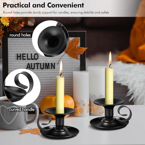 2 Pack Candle Stick Holder, Metal Taper Candlelight Stand for Party Wedding Christmas Table Home Decoration (Black)