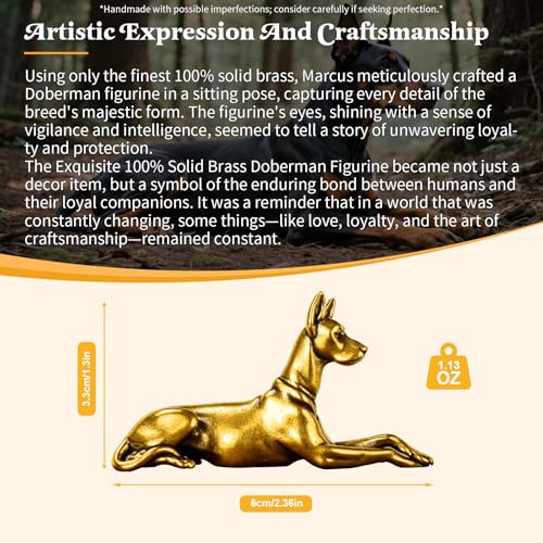 CHOVY Exquisite 100% Solid Brass Doberman Figurine - Handcrafted Vintage Sitting Dog Statue, Premium Office Desk Decor for Men, Unique Gift for Dog Lovers & Breed Enthusiasts - style: Horizontal Doberman