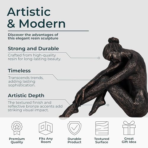 Elegant Resting Ballerina Sculpture for Home Decor - Decorative Figurine for Office, Shelf Display, or Living Room - Ornament for Coffee Table and Bathroom Accent - 10", Bronze & Copper - size: 9.0" H