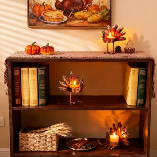 4 Pcs Thanksgiving Turkey Metal Candle Holders, Tealight Holders for Home, Party, Fall Table Kitchen Decorations