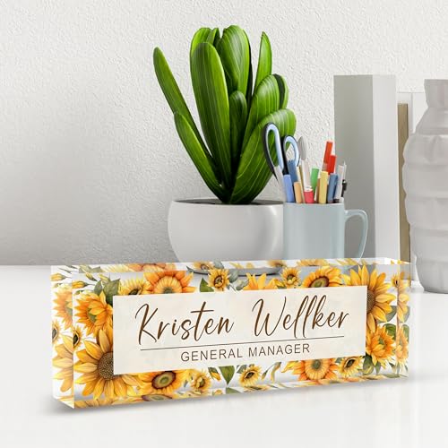 Name Plate for Desk, Custom Office Desk Decor The Office Gifts for Women Men, Employee Appreciation Gifts for Boss, Manager, Teacher, Nurse - color: Flower 3