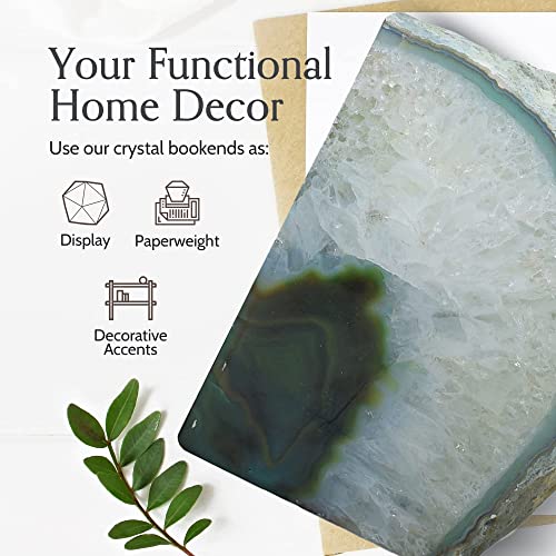 Nature's Decorations Agate Bookends - A Quality Green Geode with Non-Skid Rubber Bumpers for Shelves, Office, Home Decor, Heavy Duty Cute Stone (4-6 LB) - color: Green, size: A Grade 4 - 6 Lbs