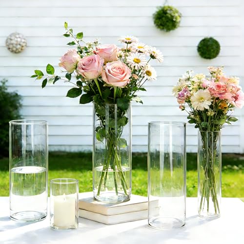 Brajttt Glass Cylinder Vase,10 Pack Glass Flower Vases,Hurricane Floating Candle Vases for Centerpieces Tables,Tall Cylinder Clear Vase for Centerpieces Wedding Party Home Décor