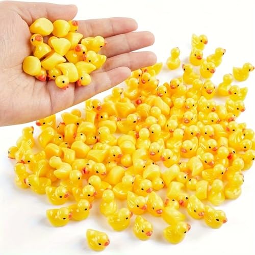 100Pcs Mini Ducks, Bulk Duckie Figurines for Miniature Dollhouse Decoration Accessories Garden Aquarium Potted Plants DIY Decorations Party - color: 100pcs Ducks