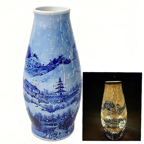 3D Puzzles for Adults Unique Flower Vase,LED Lamp 3D Puzzle Vase Crafts for Adults DIY Gift Home Office Decor Table Centerpiece - color: Vintage Blue
