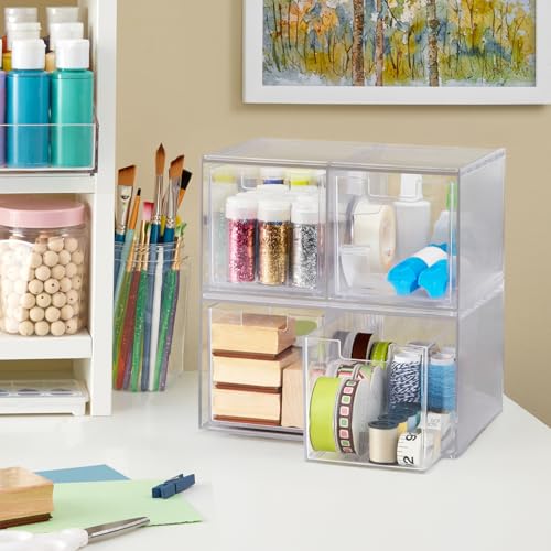 STORi Chloe Space-Saving Clear Drawer Organizer (4 Tall Drawers) Sort Office, Kitchen, Beauty Supplies, Makeup, Pens, Jewelry, Stationary, Made in USA - style: 3.5"W x 3.5"H Drawers (Set of 4)