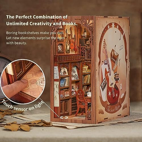 Cutefun Book Nook Kit,3D Wooden Puzzle Bookends,Miniature house kit with dust cover,Bookends Kit with LED Lights,DIY Dollhouse Bookend Tiny House for Adults,Birthday Easter Home Decor for Teens Adults - style: The Secret Rhythm