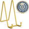 TR-LIFE 8 Inch Large Plate Stands for Display - Metal Plate Holder Display Stand + Frame Holder Stand for Picture, Decorative Plate, Platter, Plaques, Book, Photo Easel Tabletop (Gold 2 Pack) - size: 8 Inch
