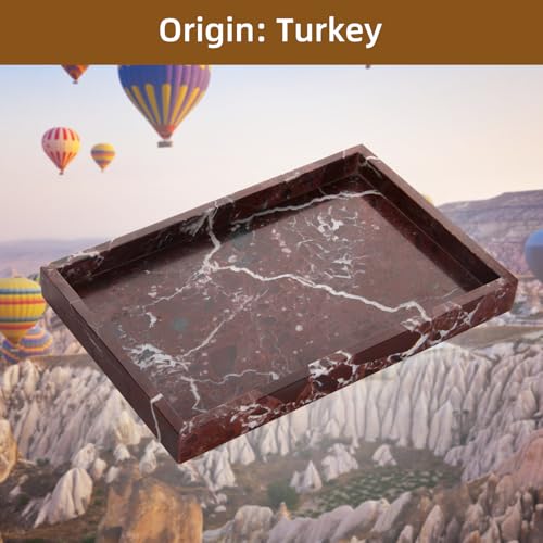 Marble Bathroom Vanity Tray, Natural Luxury Vanity Home Kitchen Bathroom Table Tray, Stone Decorative Countertop Dresser Trays for Key Coffee Perfume Jewelry Makeup (Rosso Lepanto, 12"x 8" x1.2") - color: Rosso Lepanto, size: 12" x 8" x 1.2"