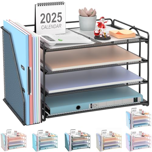 gianotter 4-Tier Paper Organizer With Magazine Holder, Desk Organizers and Accessories, Desk Accessories & Workspace Organizers, File Organizer for Office Supplies Storag (Black, 4-Tier) - color: Black, size: 4-Tier