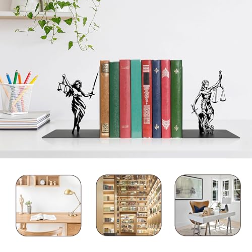 Lady Justice Statue Bookends - Metal Scales of Justice Decor for Law Office, Lawyer Gifts, Bookshelf or Desktop, 4.7x4.7x6 Inch Rustic Lawyer Office Decor