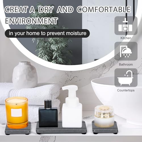 4PCS Fast Drying Diatomite Stone Soap Tray for Bathroom and Kitchen, Vanity Tray, Water Absorbing Coaster - color: Dark Gray 4stripes
