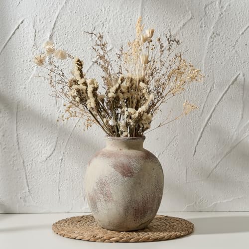 SIDUCAL Ceramic Decorative Flower Vase | 7.48 Inch Pottery Rustic Farmhouse Boho Vase for Home Decor, Table, Living Room, Bathroom, Coffee Desk, Shelf, Mantel Decoration, Wedding, Terra - color: 1007-terra