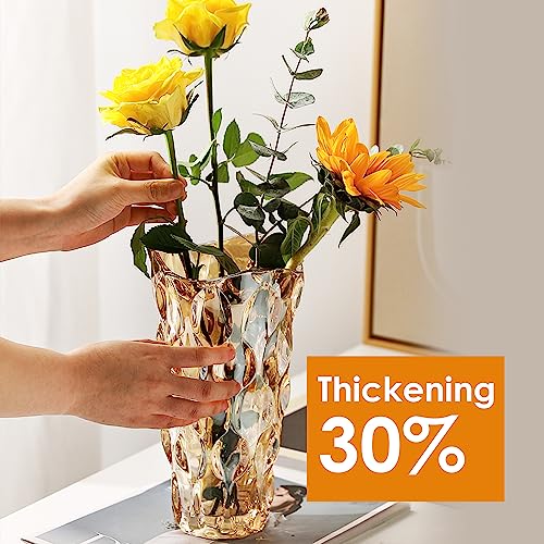 CEMABT Amber Glass Vase for Centerpieces, 9.4-inch Height, 5.1-inch Opening Width, 3.4 lbs Weight, Unbreakable, Suitable for All Kinds of Flowers, Modern and Elegant - color: Amber