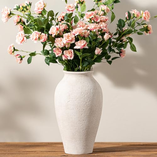Vanselia Ceramic Flower Vase Home Decor - Large Tall Farmhouse Table Vases Rustic Vintage Living Room Kitchen Bedroom Decorations for House Book Shelf Office Coffee Desk Dining Fireplace (11" Rustic) - color: Rustic-11"