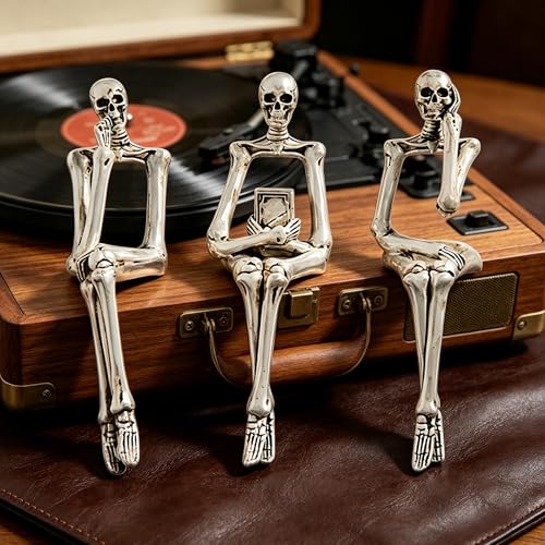 XINXUAN Halloween Decorations Skull Statue Home Decor - Modern Bookshelf & Desk Decor - 3 Piece Set (Retro - White) - color: Retro - White