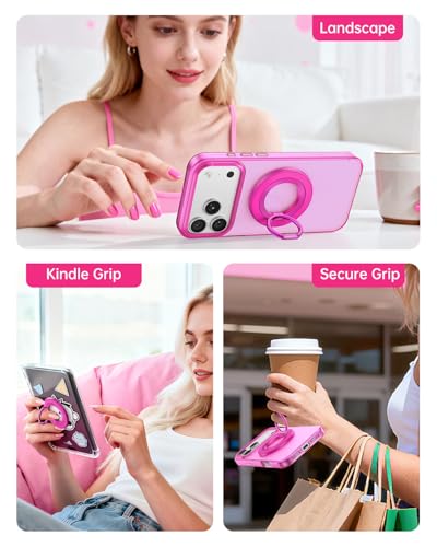 SYNCWIRE Magnetic Phone Ring Holder for MagSafe, 360° Rotation Cell Phone Grip Stand Finger Ring Kickstand Two-Sided Magnet Compatible with iPhone 17 Pro Max 16 15 14 13 12 MagSafe Accessories - color: Single Ring-1PCS-Hot Pink