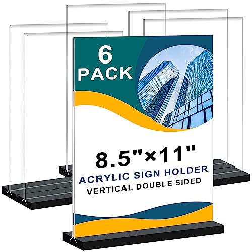 6Pack Acrylic Sign Holder 8.5x11 Vertical ,Clear Sign Holder Double-Sided ,Plastic Flyer Stand Menu Table Display Holders,Acrylic Paper Holder Plastic Picture Frames for Office Restaurants Show Fair - size: Vertical 6 Pack 8.5x11