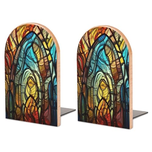 Stained Glass Art Bookends Heavy Duty,Book Organizer for Shelves, Holder Stand Decorative, Stoppers for Books, CD, File, Video Gamesbook Stand，6.7 X 4.7 X 3.9 Inch(Large)