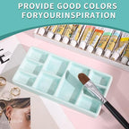 Porcelain Watercolor Palette - 10 Well Ceramic Artist Paint Palette with Mixing Tray for Painting and Craft Projects（Green） - color: Green