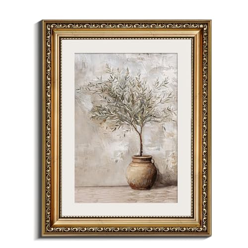 InSimSea Retro Gold Framed Wall Art, Vintage Olive Tree in Vessel Home Wall Decor, Canvas Print Artwork, Farmhouse Country Decor, Antique Picture Frame Still Life Botanical Paintings, 11x14 Inch - color: Olive Tree, size: 14"L x 11"W
