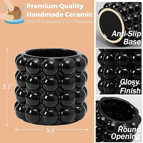 Bubble Vase, Black Ceramic Vase for Flowers, Boho Vases for Home Decor, Decorative Vases for Living Room, Office, Bathroom, Shelf, Fireplace, Farmhouse, Coffee Table, 5 Inches - color: Black, size: Medium