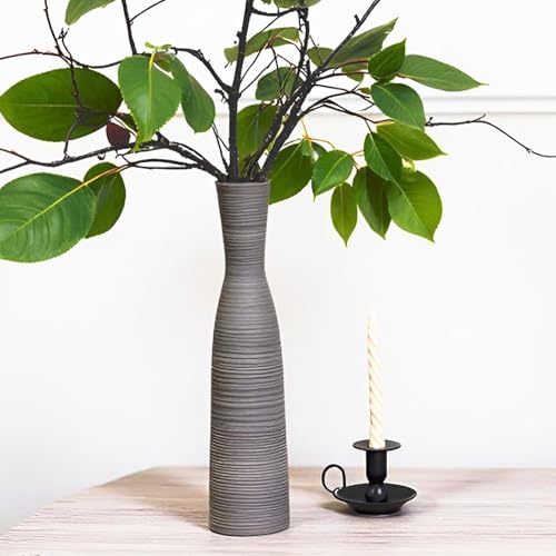 ALMA 20" Black Tall Skinny Flower Vase for Floor, Grey Modern Decorative Ceramic Vase for Living Room Floor, Dinner Table, Entryway, Fireplace, Bookshelf, Offer, Home Decor - color: Bow-black-20"