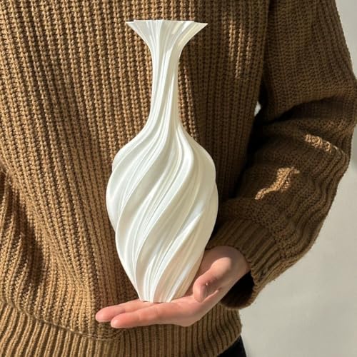 Twisted Abstract Ceramic Vase, Modern Nordic Minimalist Light Luxury Home Decor, Artistic Floor Vase & Flower Centerpiece, 9.84 Inch (White) - color: White