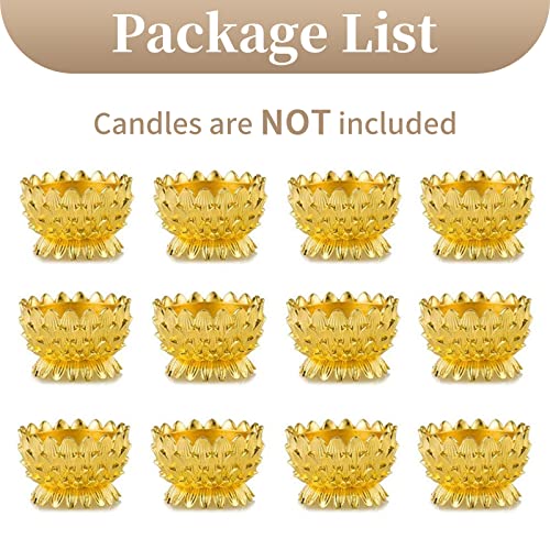 Sziqiqi 12 Pcs Lotus Ghee Lamp Holder Butterlamp Tea Light Holder Tibetan Copper Oil Lamp Altar Supplies, Gold - size: Pack of 12