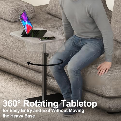 HzTinT Side Table Sofa Tray for Couch Heavy Metal Base Swivel/Adjustable Height, Sofa Bed Bathroom Study TV Tray C Shaped End Table Food Snack Trays for Eating - color: Light Gray, size: 11.8*15.7 in