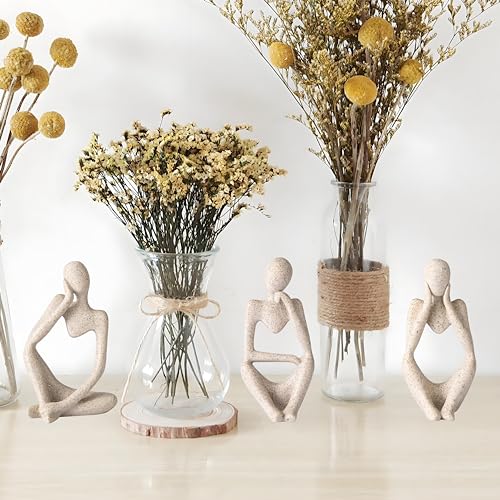 IcosaMro Thinker Statues Bookshelf Decor Abstract Sculpture Mid-Century Art Collection Figurines Modern Boho Home Decor Aesthetic Accents for Entryway Office Coffee Table Dresser TV Stand (Sandstone)