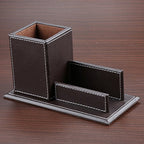 KINGFOM PU Leather Desk Organizer and Accessories, Pencil Holder for Desk with Business Cards Stand, School Office Supplies Collection Caddy Brown - color: Brown