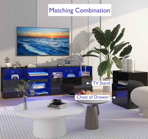 jiteentarou 79IN LED TV Stand for 75/80/85inch TV,High Glossy Modern TV Stand for Living Room,TV Entertainment Center with Adjustable Storage Shelf,RGB LED Lighting,TV Console(Black) - color: Black