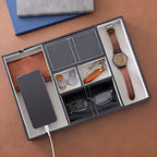 Juvale Nightstand Organizer Tray - 14 x 10 x 1.5 in, Black Faux Leather - Valet Tray for Men with 6 Compartments for Watch, Jewelry & Keys - color: Black