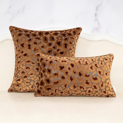 Alerfa Brown Floral Throw Pillow Cover 18 x 18 Inch Cut Velvet Sqaure Luxury Decorative Pillow Cover for Couch Living Room Bedroom - color: Brown, size: 18" x 18" (Pack of 1)