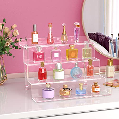 NIUBEE Acrylic Riser Display Shelf, Clear Display Stand for Amiibo Funko POP Figures,4 Tier Cupcakes Stand Perfume Organizer and Storage (12 Inch Large) - size: 12 inch