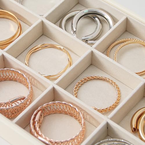 Stackable Jewelry Organizer Tray For Drawers,White Leather Small Earring Storage Tray,Bracelet And Necklace Display Box,Jewelry Ring Display Case (Creamy White 12 Grids) - style: Creamy White 12 Grids