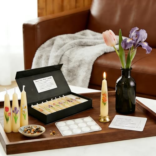 Floral Meditation Candles - 2 Hour Burn Beeswax Taper Candles with Candle Wax Dots & Brass Holder Decorative Prayer Candles for Yoga Mindfulness & Spiritual Ritual Gift,8pcs - color: MCBEE8PC