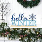 COCHIE Metal Hello Winter Sign, Snowflake Table Centerpieces Decorations for Home, Office, Shelf, Mantel, Indoor, Navy Blue Party Decor Supplies (Winter) - style: Winter
