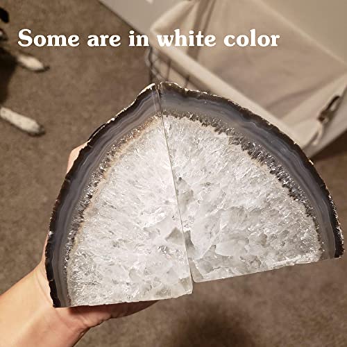 AMOYSTONE Agate Bookends for Shelf Decorative Geode Book Ends for Heavy Books Crystal Bookends for Shelves Nature Brown Small(1 Pair, 2-3 LBS) - color: Nature, size: 2-3LBS