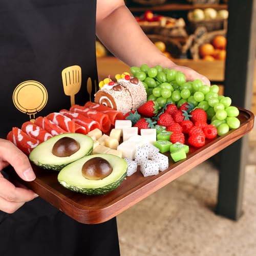 16" X 10" Large Wooden Serving Trays Acacia Wood Charcuterie Boards Rectangular Serving Platters for Cookie, Dessert, Party Food Dish Snack Appetizer Plates Kitchen Platter Tray Cheese Board - size: 16" × 10" × 0.8"
