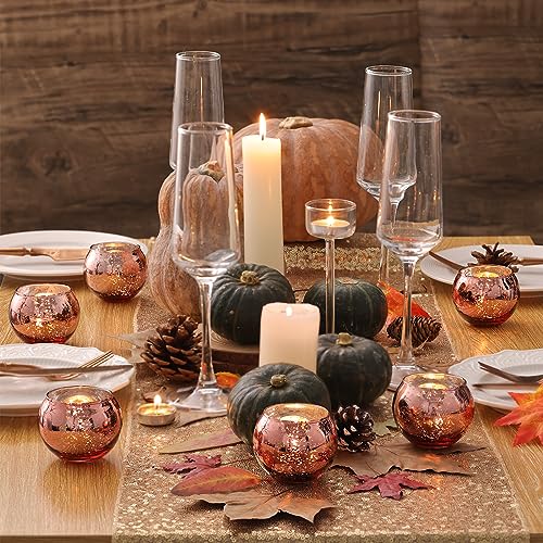 Volens Round Rose Gold Votive Candle Holders, Mercury Glass Tealight Candle Holder Set of 12 - color: Rose Gold